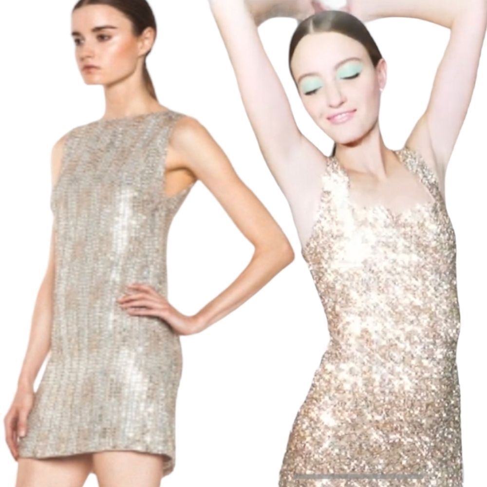 Sz 6 Alice+Olivia Glam A Line Dress Size 6 Champage Silver Sparkle A Line Dress